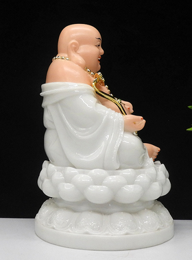 汉白玉弥勒佛佛像 居家供奉 玉石弥勒佛白玉笑佛像笑佛摆件12寸