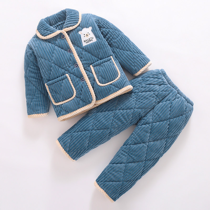 珊瑚绒家居服男童女童冬季加厚款法兰绒男孩三层夹棉儿童睡衣套装,淘宝优惠券,粉丝福利购,淘宝优惠卷