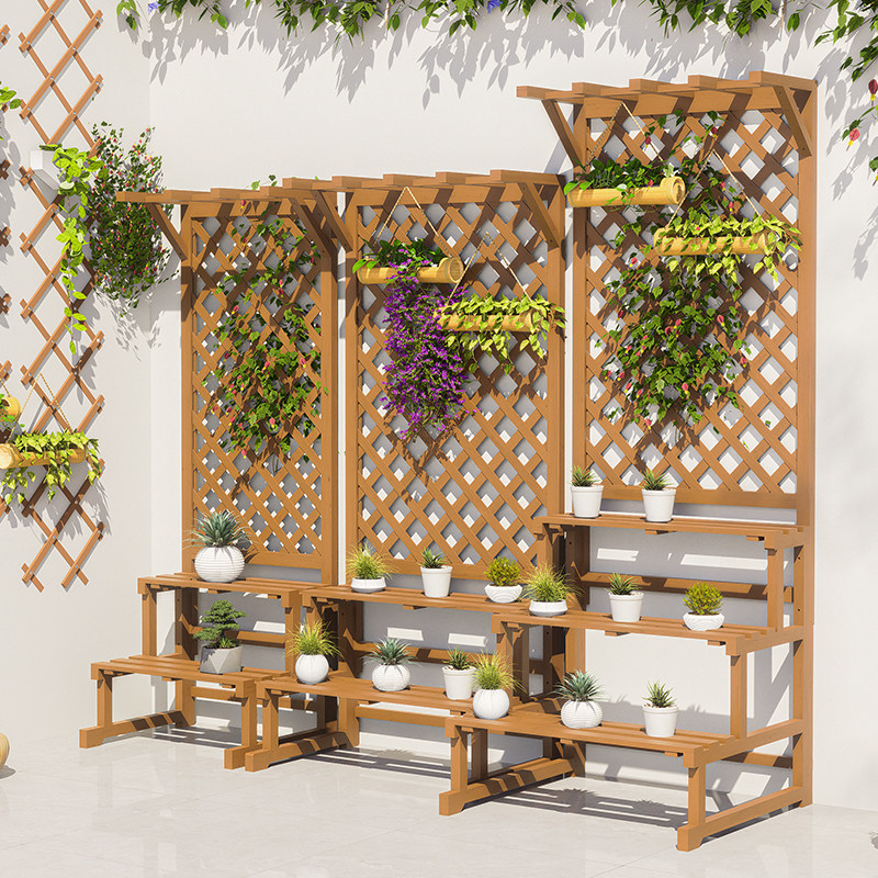 防腐木花架置物架阳台户外围栏庭院落地式层架隔断花箱爬藤支架子,淘宝优惠券,粉丝福利购,淘宝优惠卷