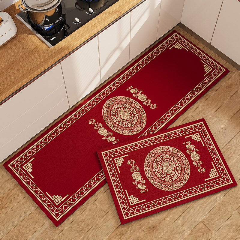 新年专用厨房地垫防滑防油可擦免洗耐脏2025新款喜庆长条红色脚垫,淘宝优惠券,粉丝福利购,淘宝优惠卷
