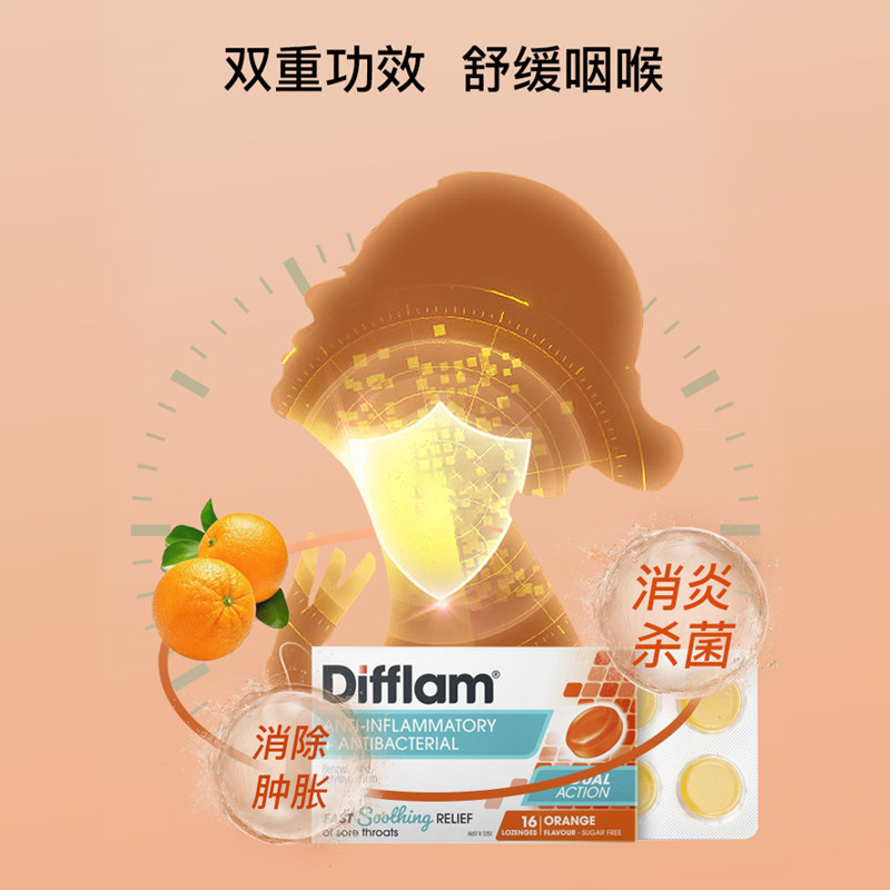 difflam蜜桔缓解喉咙疼痛16润喉糖 TomLanePharmacy海外国际耳鼻喉药品