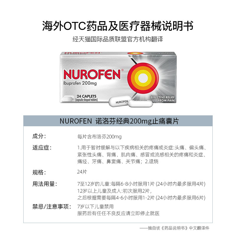 nurofen布洛芬缓解头痛肌肉疼痛 TomLanePharmacy海外国际解热镇痛用药