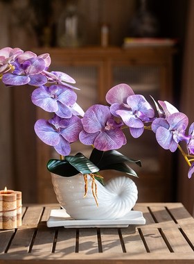 速发高端蝴蝶兰打印假花客厅电视柜摆件酒店铺前台桌面轻奢装饰