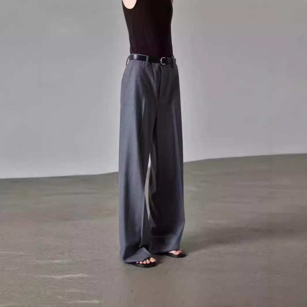 【现货】Rouje Life灰色西装裤女垂感高腰直筒阔腿休闲拖地裤 - 图1