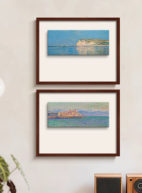 暮色织锦中古风莫奈挂画治愈系蓝色风景客厅卧室装饰画玄关画