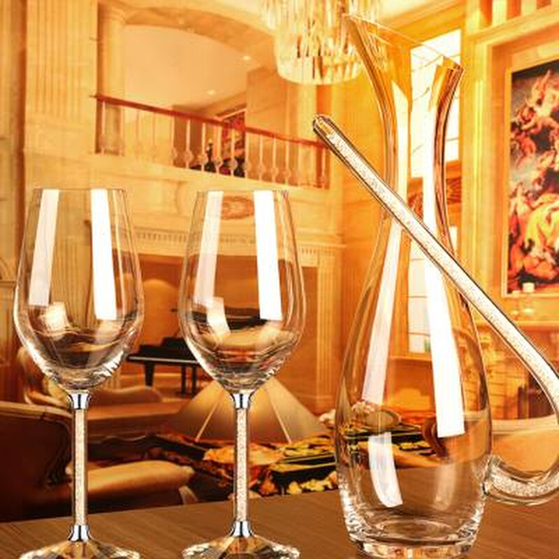 红酒杯高脚杯套装家用6只奢华水晶葡萄醒酒器欧式玻璃酒具2个大号