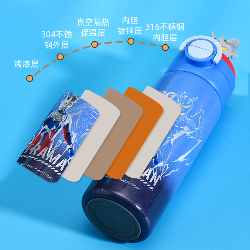 奥特曼儿童保温杯吸管杯子男孩上学专用小学生两用新款幼儿园水壶