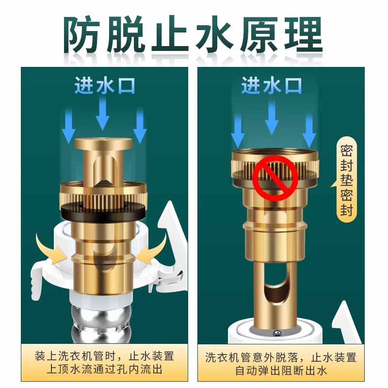 洗衣机水龙头自动止水阀防止脱落水嘴转接头全铜专用家用4分配件