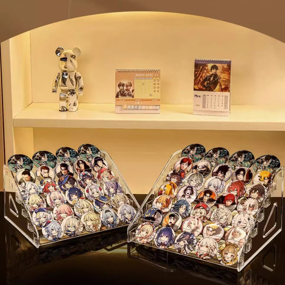 桌面展示板吧唧周边立牌收纳盒透明亚克力多层阶梯展示架谷子徽章 - 图2