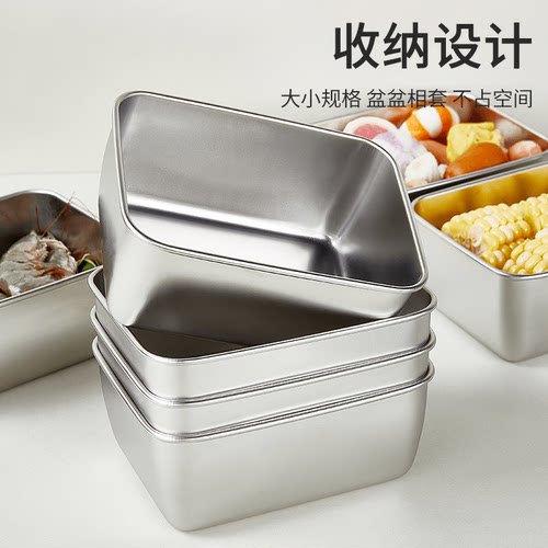 不锈钢保鲜盒收纳盒密封带盖食品盒商用摆摊野餐饭盒冰箱专用盒子-图0