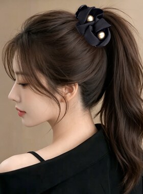 简约布艺丸子头抓夹女2026新款珍珠高级感发夹后脑勺气质盘发头饰