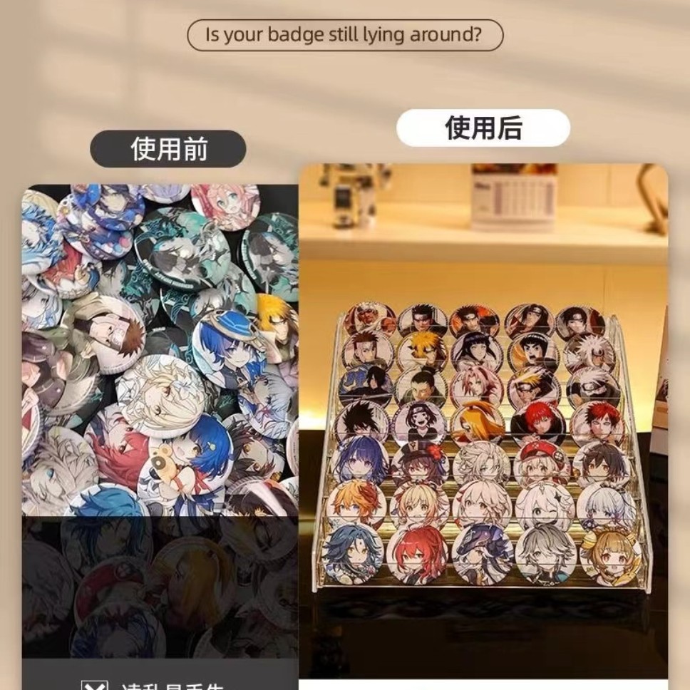 桌面展示板吧唧周边立牌收纳盒透明亚克力多层阶梯展示架谷子徽章 - 图1