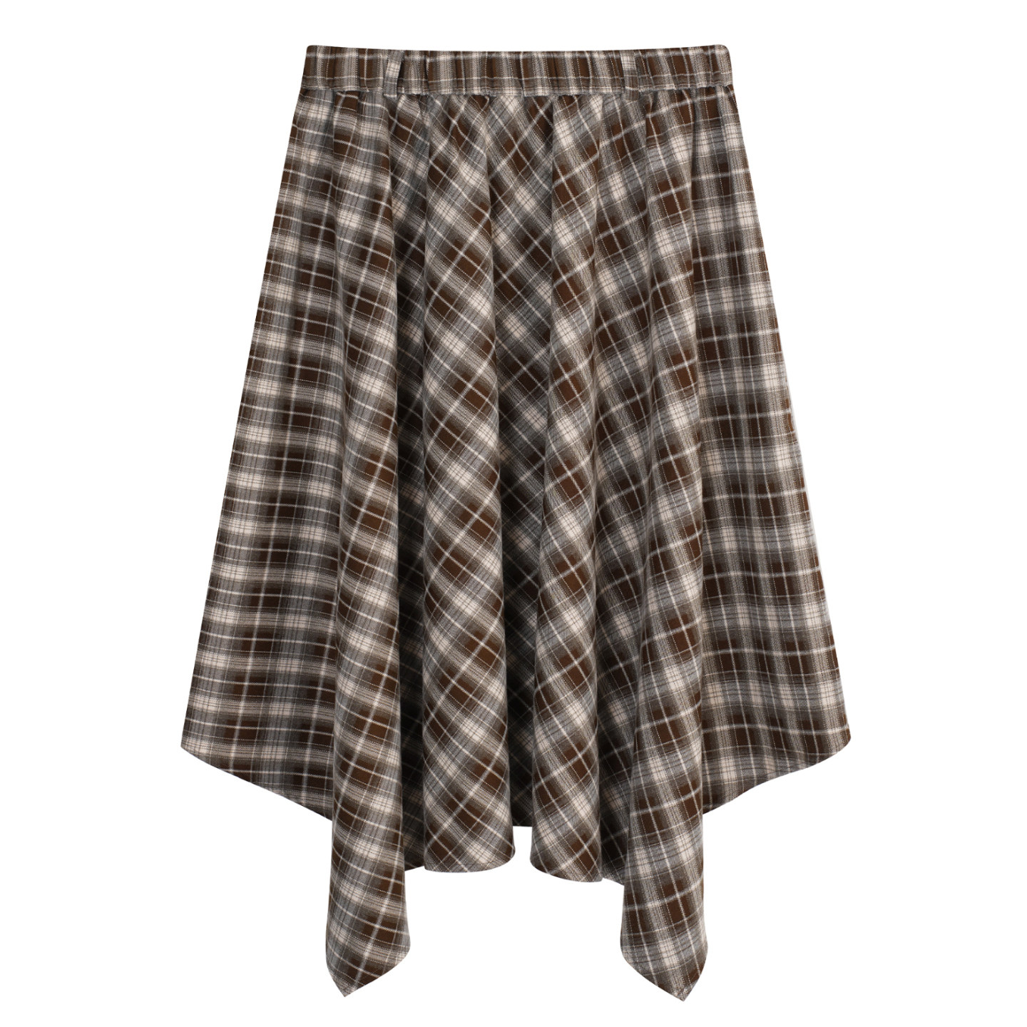YUZI鱼子咖色格纹半身裙长款英伦复古不规则百搭遮肉显瘦大码女装,淘宝优惠券,粉丝福利购,淘宝优惠卷