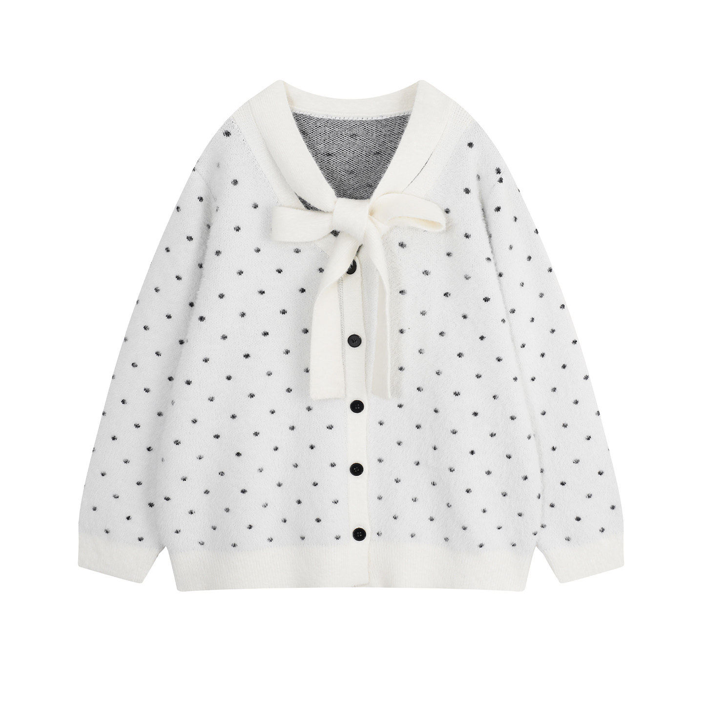 YUZI 鱼子波点开衫毛衣韩系仿貂毛领口系带气质宽松显瘦大码女装,淘宝优惠券,粉丝福利购,淘宝优惠卷