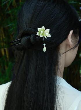 黑檀木U型双钗发簪新中式女高级感古风汉服发饰木簪日常发钗簪子