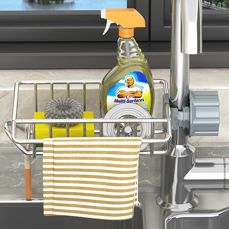 不锈钢厨房水龙头置物架洗碗水槽架沥水篮海绵刷百洁布抹布收纳架,淘宝优惠券,粉丝福利购,淘宝优惠卷