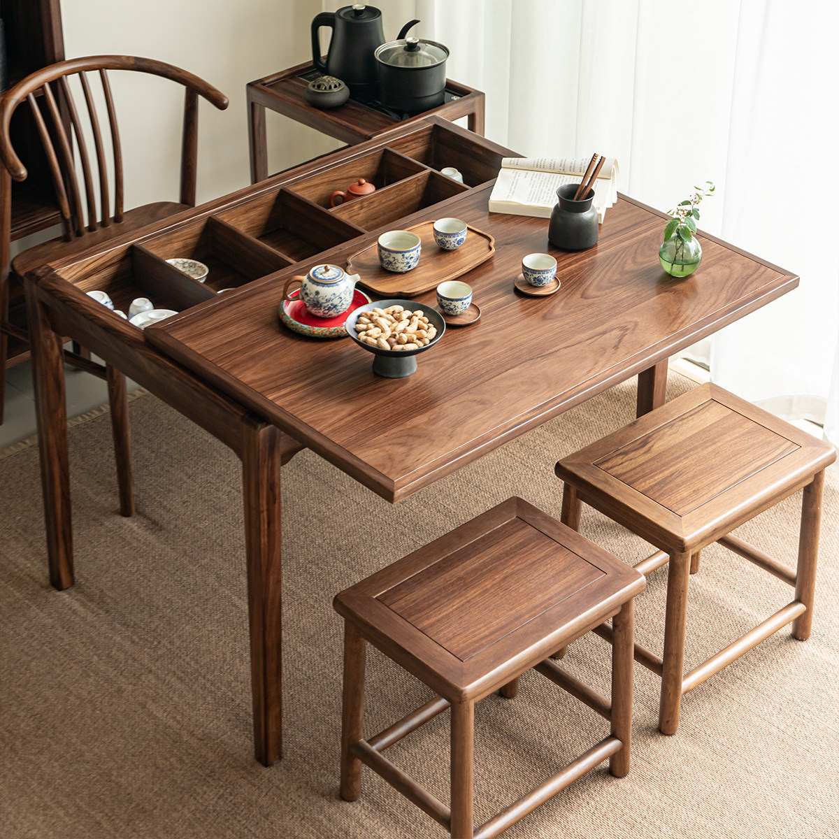 观见2025新款小户型家用阳台实木茶桌泡茶台茶几小型单人桌新中式,淘宝优惠券,粉丝福利购,淘宝优惠卷