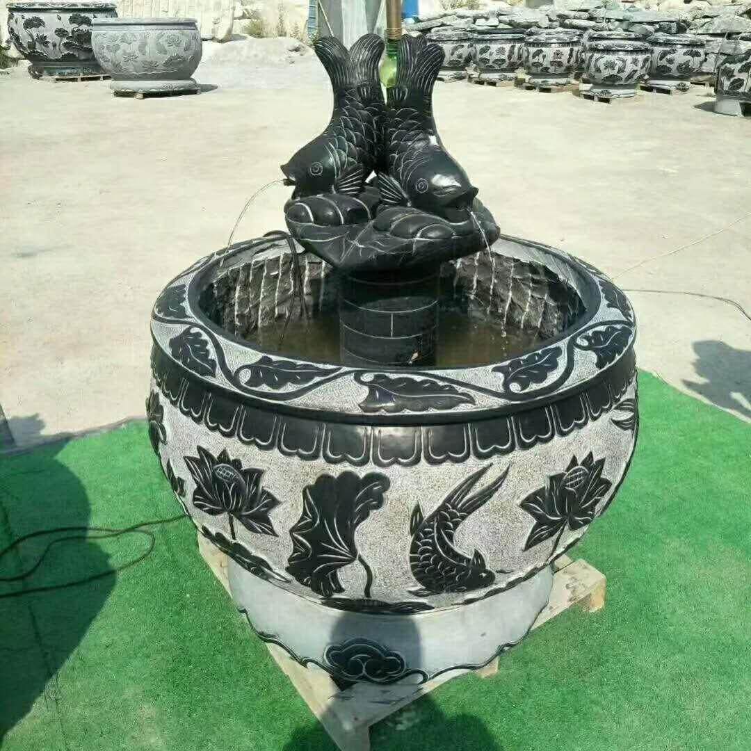 石雕鱼缸大理石青石做旧家居庭院摆件现货石头缸荷花缸流水摆件 - 图0