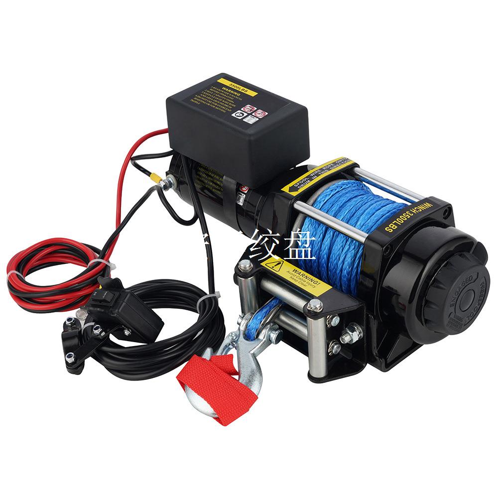 厂家直销12v/24v 3500磅尼龙绳电动绞盘带遥控器 - 图0