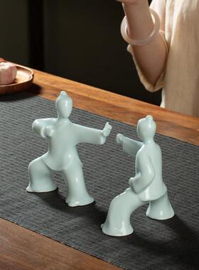 八段锦陶瓷摆饰景德镇新中式功夫太极拳办公室书柜中国风瓷器礼品