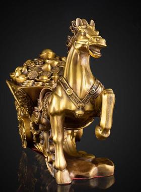 纯铜马摆件马拉金箱马上发财马拉元宝马拉车招财办公室开 业礼品