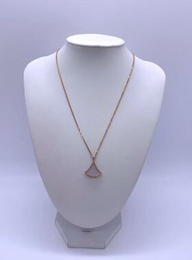 98新 Bvlgari 宝格丽 白贝母粉钻扇子项链