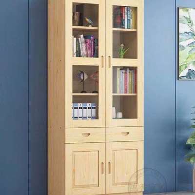 新款实木带玻璃门书柜书架自由组合松木特价书橱定制柜子置物架储