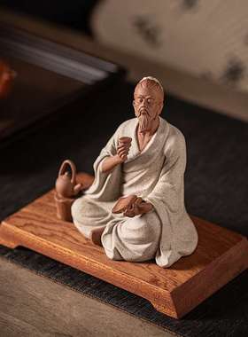 古代历史人物茶圣陆羽 伯牙抚琴 李白雕塑像书房桌面陶瓷禅意摆件