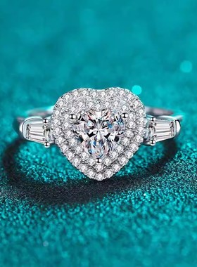 纯正D色莫桑石钻戒18K白金培育钻石戒指印记PT950铂金赠e大饼粉饼