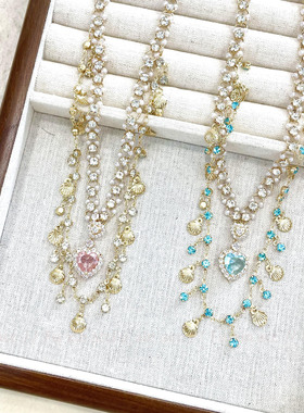 【宝石兽家】24新款轻奢复古重工女粉蓝色珍珠贝母双层项链锁骨链