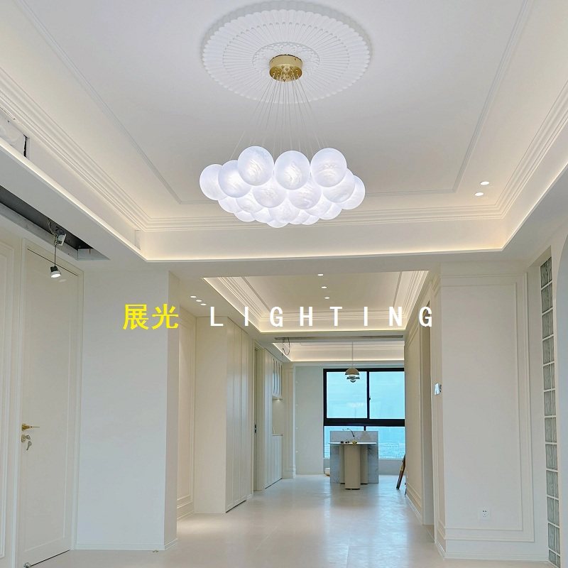 星球灯泡泡球吊灯云朵月球客厅主灯魔豆玻璃法式奶油风格卧室灯具 - 图0