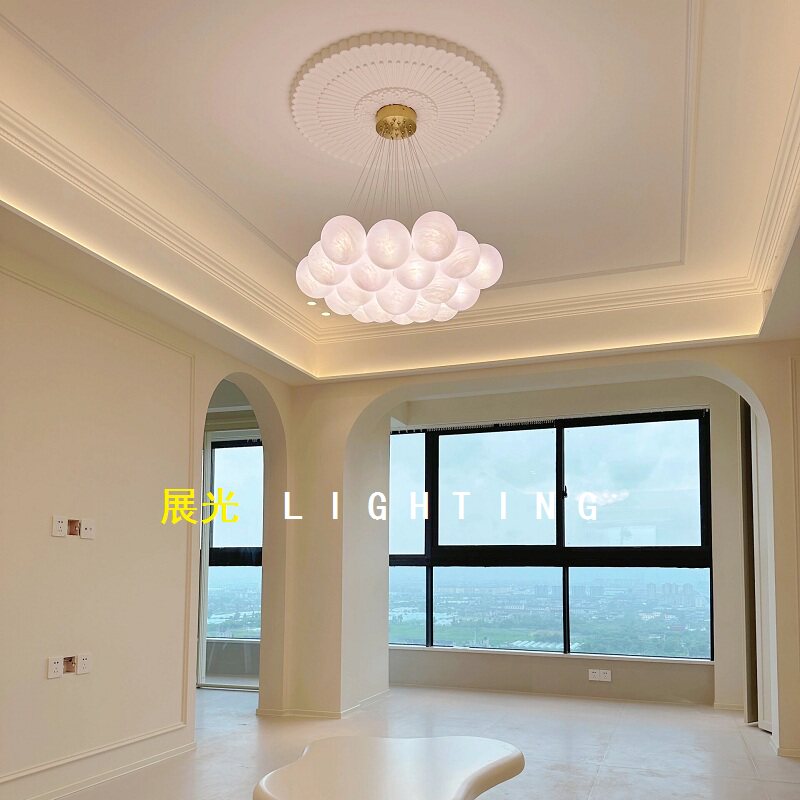 星球灯泡泡球吊灯云朵月球客厅主灯魔豆玻璃法式奶油风格卧室灯具 - 图1