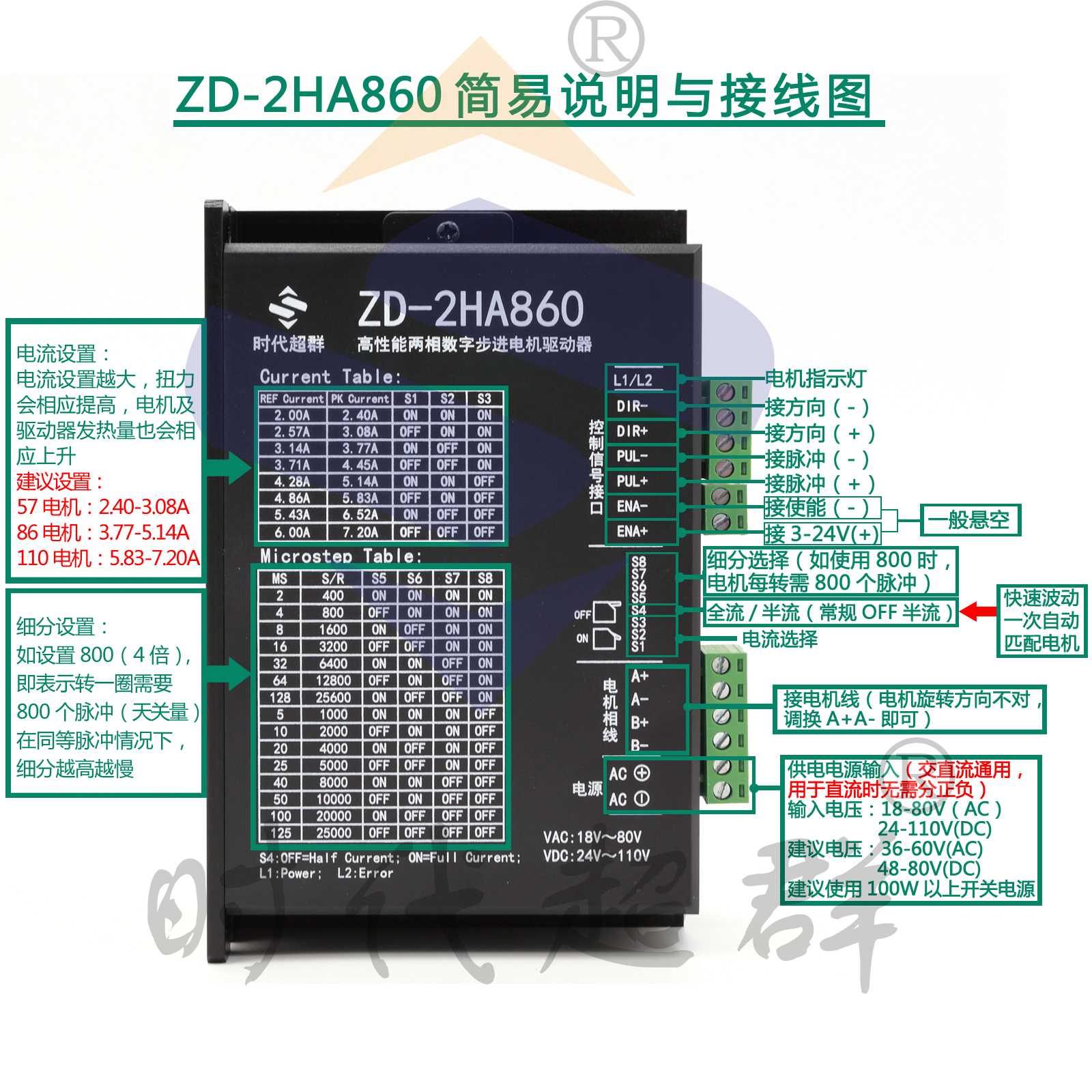 86步进电机套装8.5nm86YG1250DD配套M860H步进驱动器7B.2a13mm