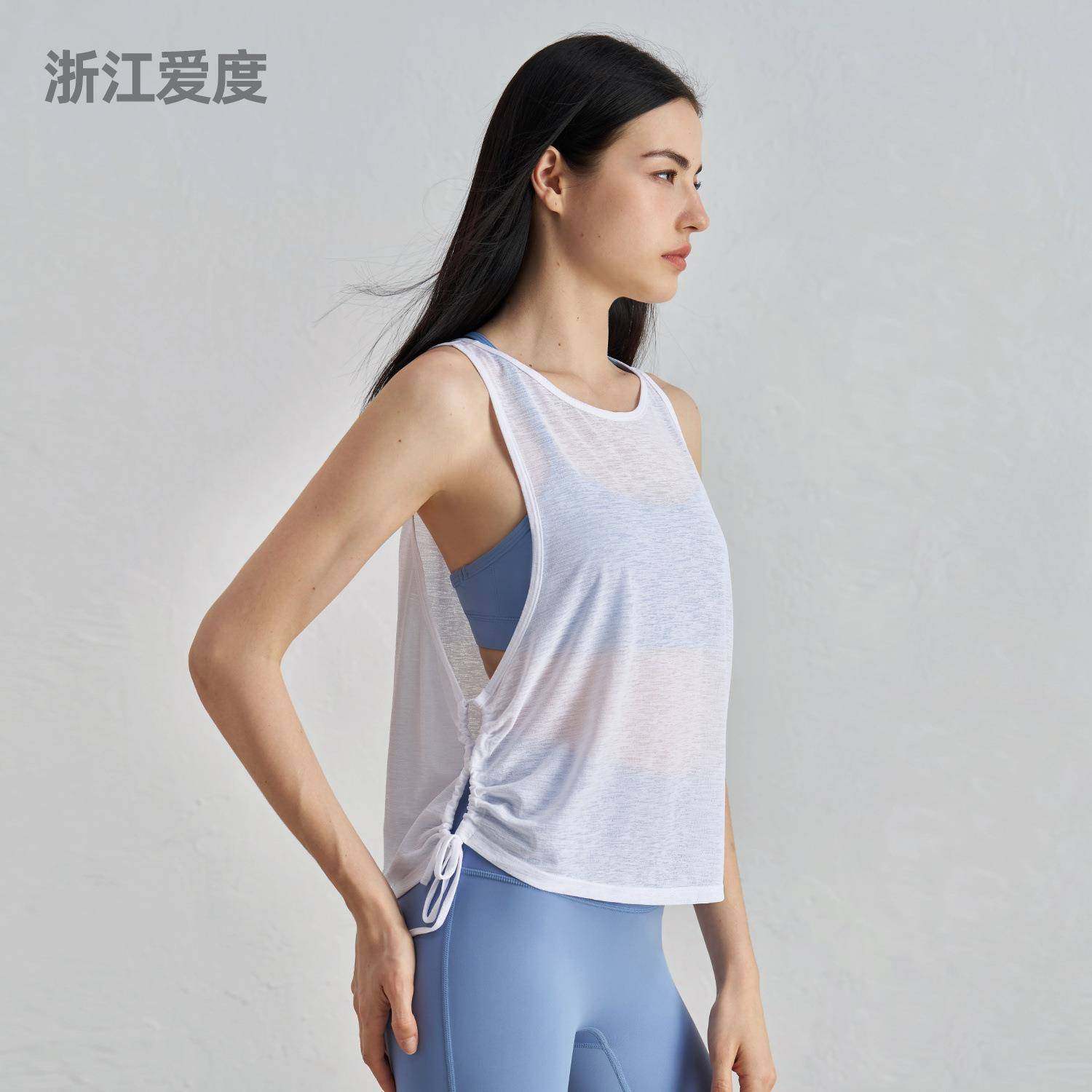 竹节纱瑜伽罩衫女宽松夏季薄款健身上衣速干腰抽绳跑步运动背心,淘宝优惠券,粉丝福利购,淘宝优惠卷