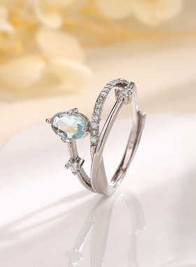 浅蓝钻交织线条指环守护恒星个性