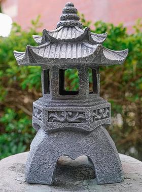 太阳能石塔灯中式仿石小宫灯庭院装饰花园艺景观户外落地造景摆件