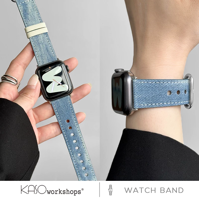 KASO подходит для s11 Apple iwatch ремешок applewatchUltra тай-дай деним s9 новая s8/7/6/5/4 поколение SE летняя канвас мода личность s10 ремешок для мужчин и женщин