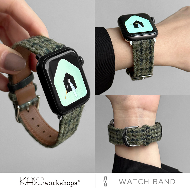 KASO千鸟格纹毛呢表带适用于s9苹果手表applewatch8代s7654321SE通用女款复古格纹毛绒表带ULtra秋冬腕带潮