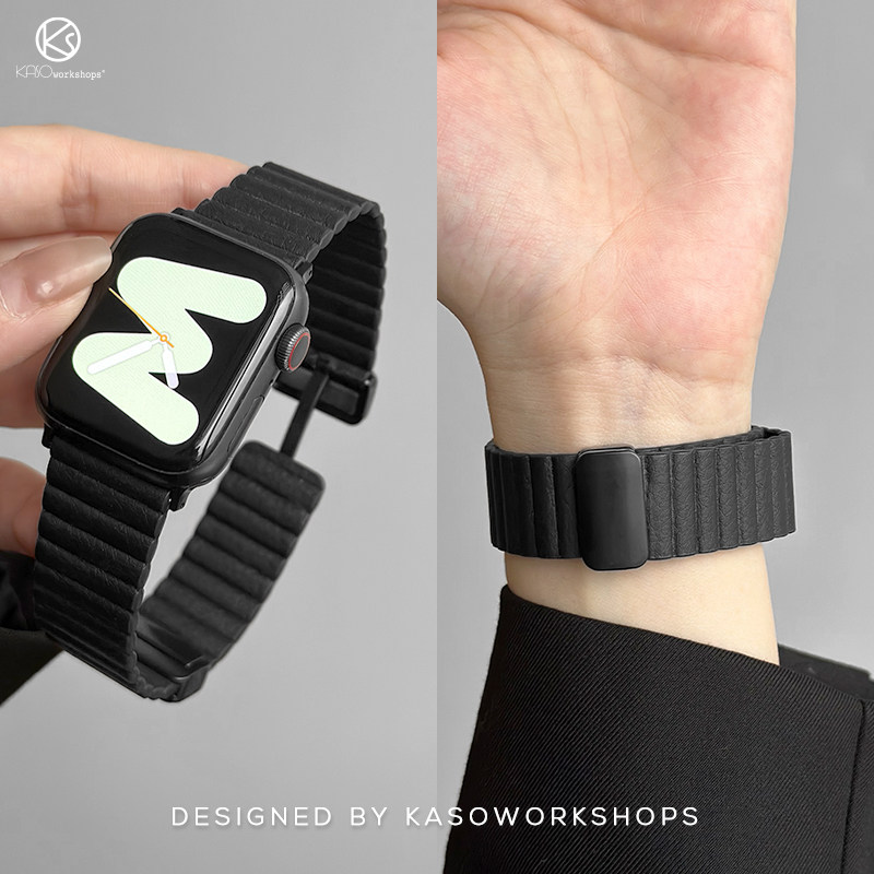 KASO适用苹果手表表带s11真皮表带applewatch表带s9代s10高级s8创意Ultra3磁吸扣se替换表带男女iwatch表带