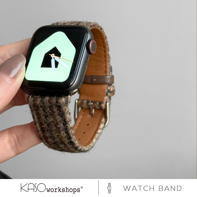 KASO千鸟格纹毛呢表带适用于s9苹果手表applewatch8代s7654321SE通用女款复古格纹毛绒表带ULtra秋冬腕带潮