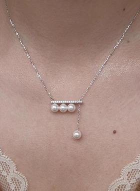 法式复古轻奢珍珠抽拉项链可调节小众设计感百搭锁骨平衡木