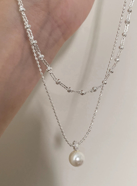 珍珠吊坠双层项链气质简约小众锁骨链百搭高级感颈链