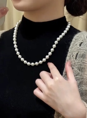 法式抽拉珍珠项链高级感轻奢小众设计可调节锁骨链2025年爆款颈链