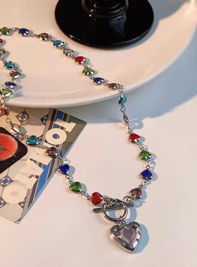 多巴胺彩色串珠爱心项链女锁骨链choker颈链甜酷辣妹风配饰高级感