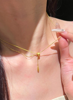 神之泪 | 法式金色拉丝水滴项链女精致锁骨链小众轻奢2026金色款
