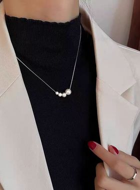 简约轻奢水晶澳白珍珠锁骨链女通勤高级感小众项链新款爆款颈链
