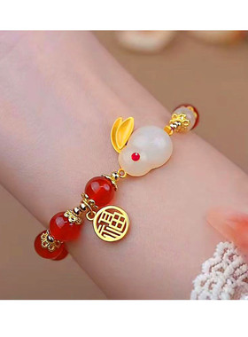 儿童手链女童女孩水晶女生古风闺蜜高颜值可爱串珠兔子红色手饰女