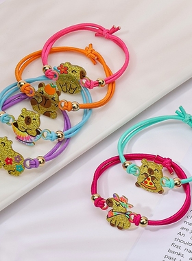 可爱卡通动物闺蜜手链六人款饰品儿童女孩亚克力头绳两用手绳套装