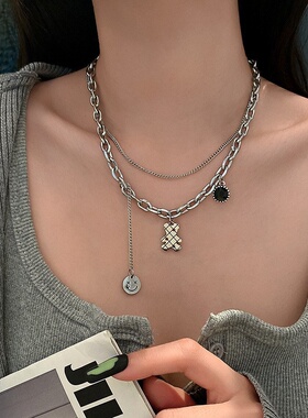 夏天配t恤的项链女轻奢小众高级感精致甜酷辣妹风钛钢双层毛衣链