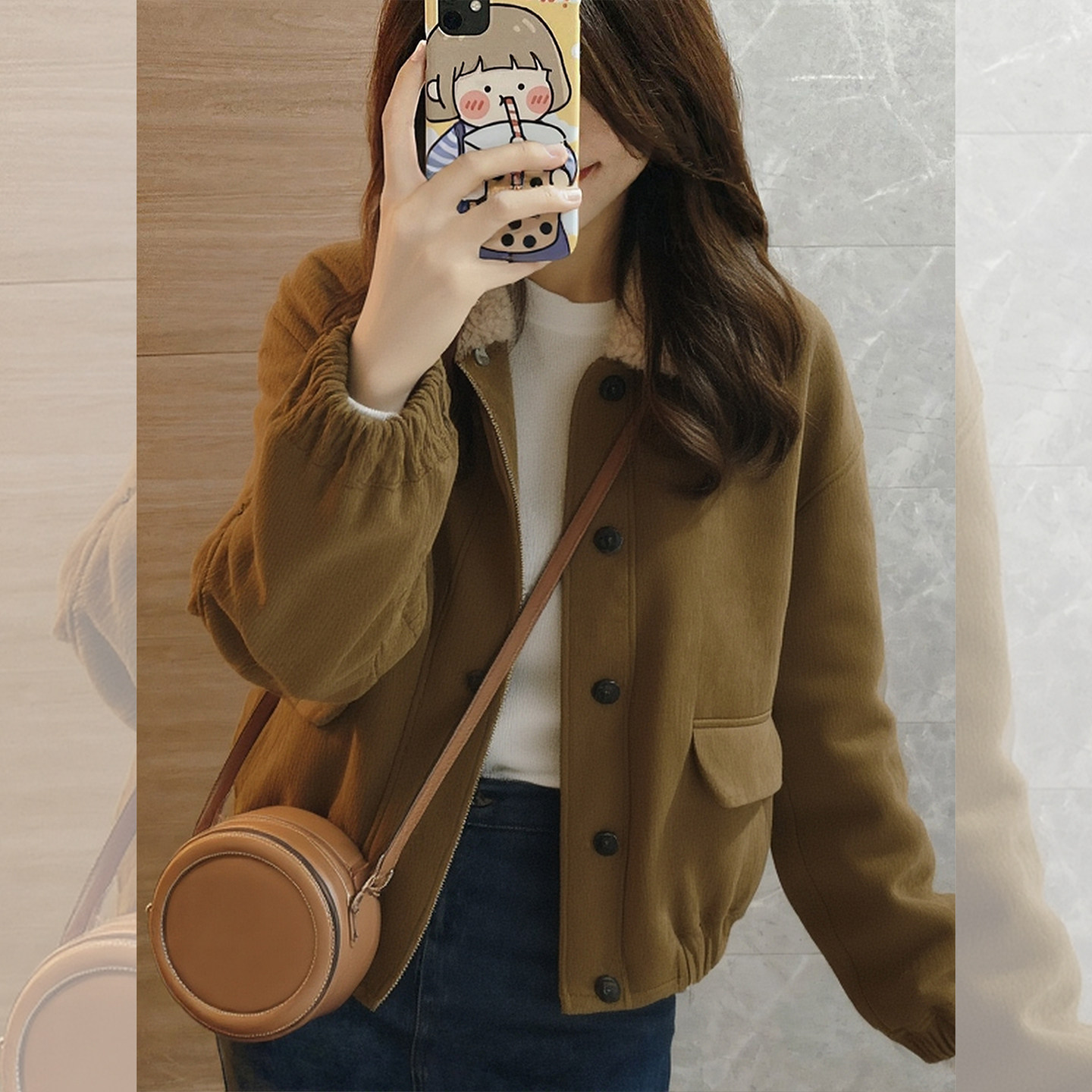 独特漂亮的初冬棕色皮毛一体小香风短款羊羔毛工装夹克外套女加厚,淘宝优惠券,粉丝福利购,淘宝优惠卷